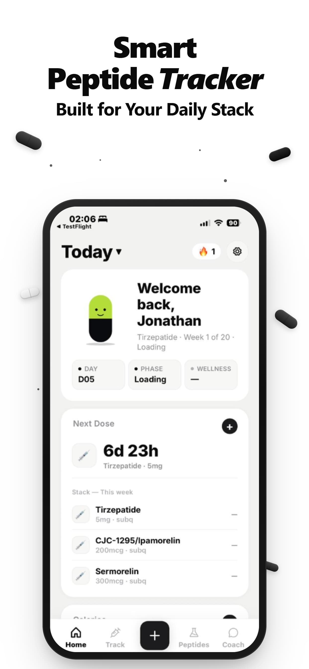PeptPro app — daily protocol dashboard